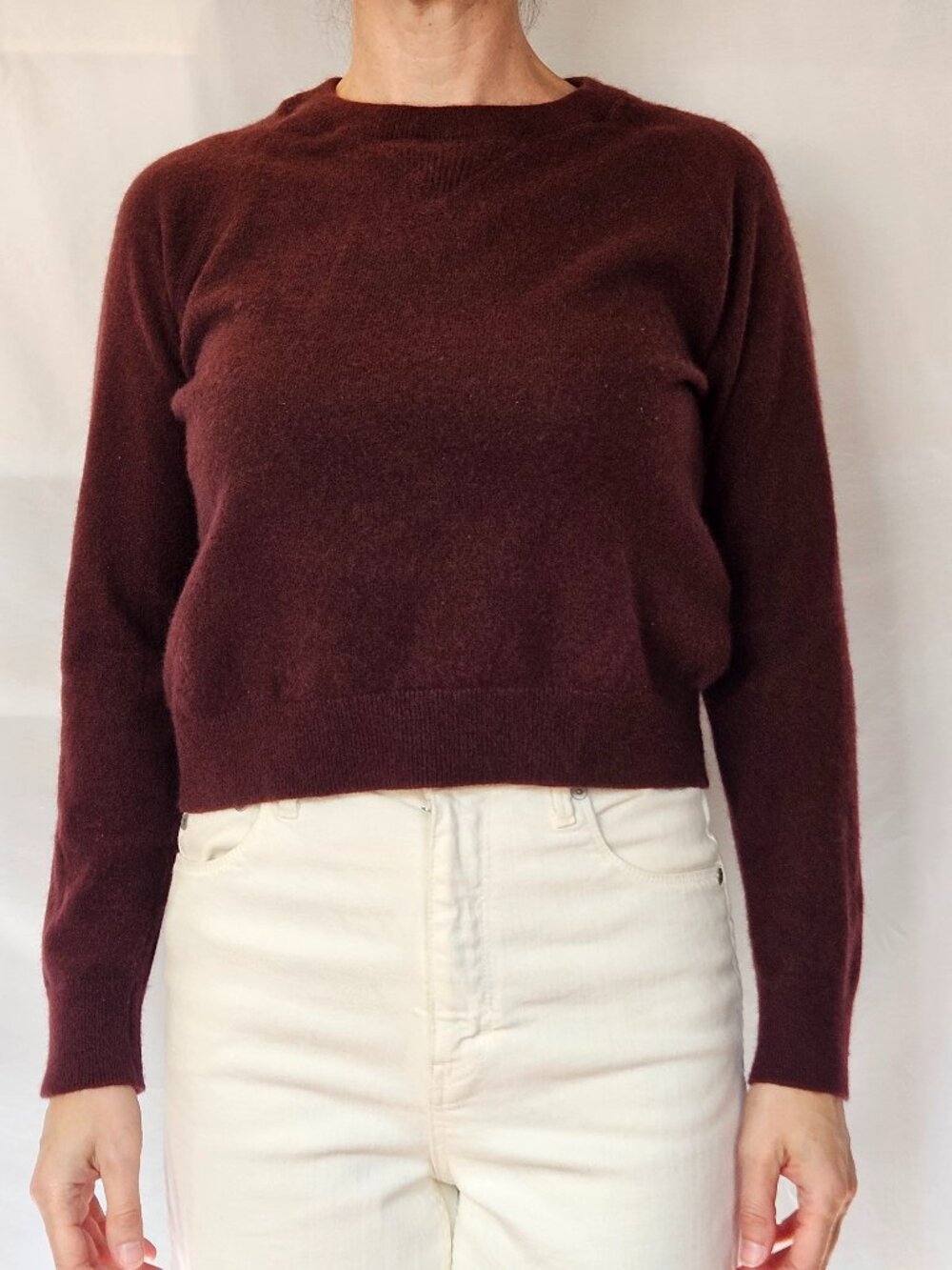 Quince 100% Mongolian Shrunken Cashmere Sweater Medium Burgundy